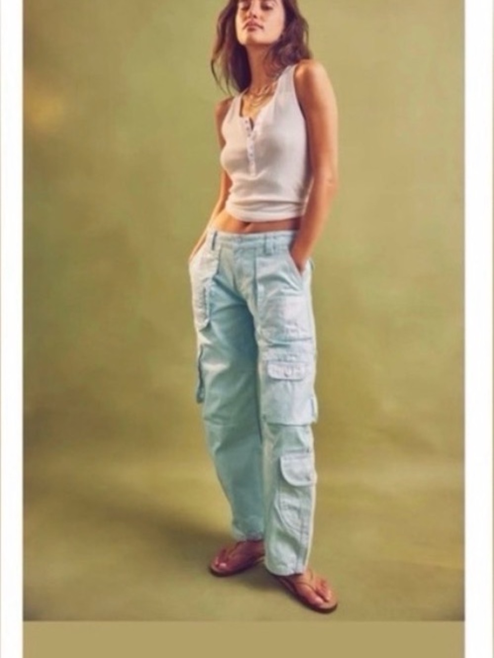 Like New We the Free "Lap of Luxury" Barrel Cargo Jeans in Metallica Aquamarine